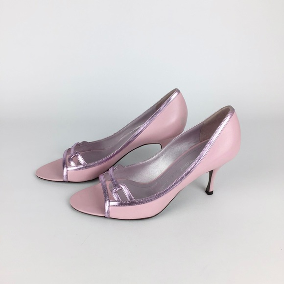 Jean Michel Cazabat Womens Pink Leather Open Toe Pumps Italian 35.5 US 5.5 - Picture 3 of 16